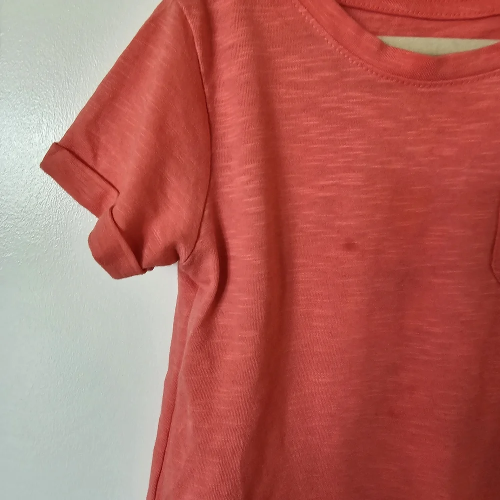 xs 5/6 Eddie Bauer orange red tshirt cuffed sleeves chest pocket embroidered sun